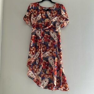 Cato Sheer Floral Paisley Boho Layering Dress Short Sleeve Midi Women’s M